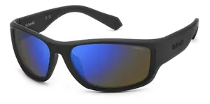 Sunglasses Polaroid PLD 2166/S 0VK625X Rectangular Male Adult Rubber Black Frame Blue Mirrored Polarized Plastic Lenses