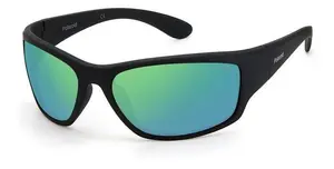 POLAROID PLD 7005/S 3OL635Z Sunglasses Unisex Rectangular Full Rim Plastic Green Mirrored Polarized Lenses Black Temples