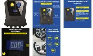 Michelin 62001 Микрокомпрессор 12В черный для автомобильных шин до 2,8 бар и велосипедных шин