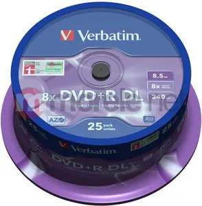 Verbatim DVD+R DL V43757 optiskie diski 8.5 GB ietilpība 8x rakstīšanas ātrums 25 gabalu iepakojums