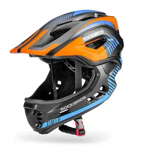 RockBros TT-32SOBL-M Children's Full Face Helmet with Detachable Chin Guard Size M Black and Orange