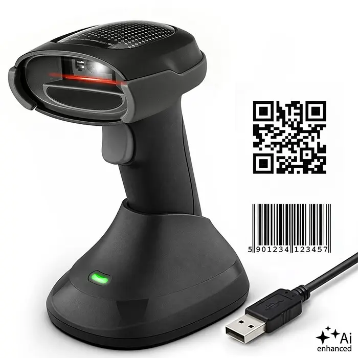 Беспроводной сканер штрих-кодов Qoltec 1D 2D со станцией Photo 2