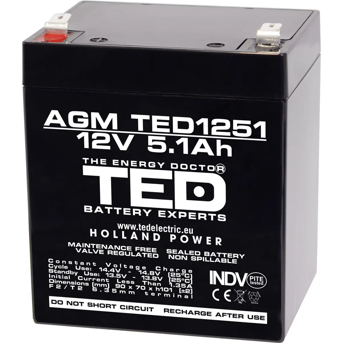 TED 12V 5.1Ah Svina-skābes akumulators