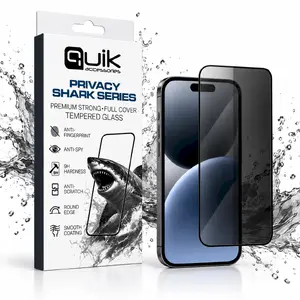 Защитное стекло Quik Privacy Shark для Apple iPhone 15 Pro Полное покрытие 9H Твердость Антишпион