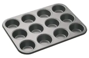 Masterclass Steel Muffin Baking Pan 35x27 cm with 12 Cups Grey