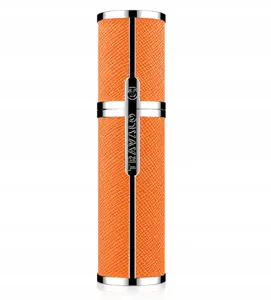 Travalo Milano Perfume Atomizer Refillable Travel Sprayer U-Change System 0.17oz Orange Vegan Leather Polished Metal