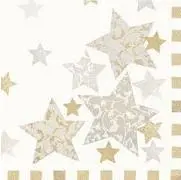 Рождественские бумажные салфетки Papstar Stardust, кремовые, с рисунком, в сложении 1/4, 3-слойные