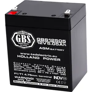 GBS CSB-125 12V 5Ah AGM VRLA rechargeable battery with T1 terminals