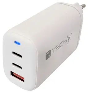 TECHLY IPW-USB-65W2C1A Indoor AC Charger 65W with 2x USB-C and 1x USB-A Ports Fast Charging White