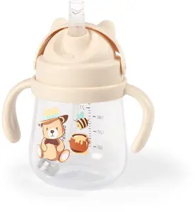 BabyOno 1728/02-Kubek niekapek z obciążoną słomką beżowy (ON-2650)