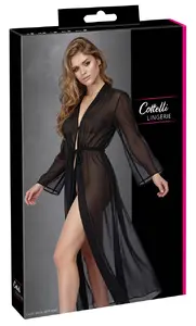 Cottelli Collection Кимоно long M черное 100% полиэстер прозрачный шифон длинные расклешенные рукава