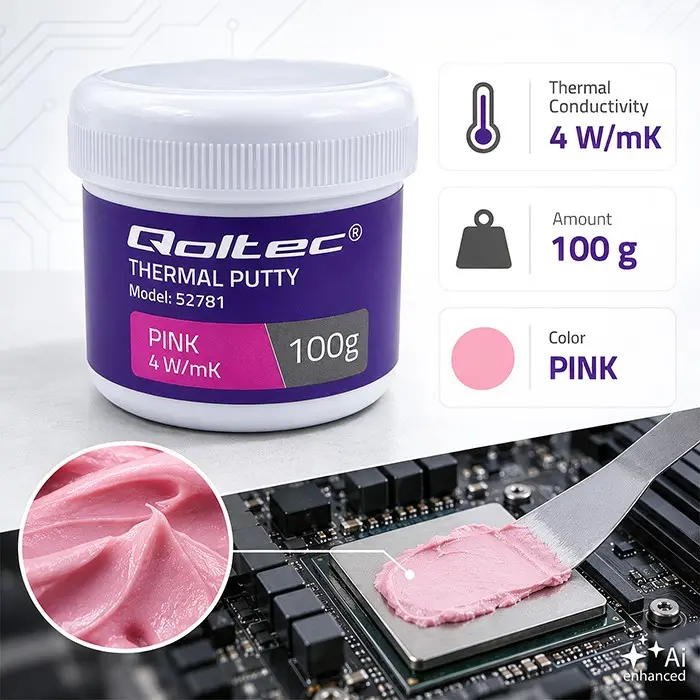 Qoltec Thermal Putty 4 W/m-K 100g Pink Thermal Compound Photo 2