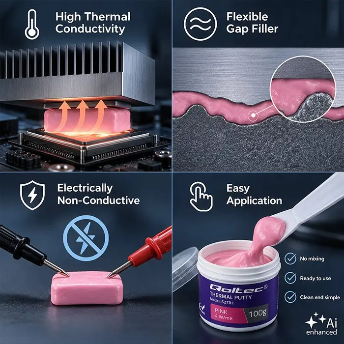 Qoltec Thermal Putty 4 W/m-K 100g Pink Thermal Compound Photo 4