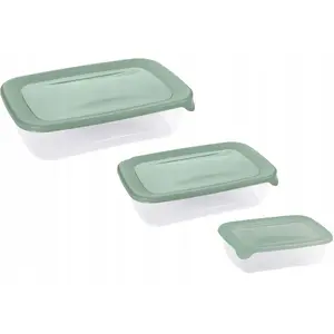Curver Fresh & Go Food Container Set 3-Piece Rectangular 2L + 1L + 0.5L Green Plastic