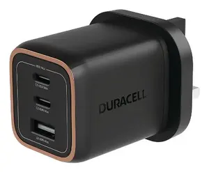 Duracell DRACUSB25-UK Universal Indoor Wall Charger 65W GaN AC Fast Charging with 2 x USB-C Ports Black