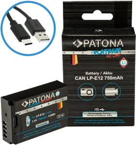 PATONA Platinum Lithium-Ion Camera Battery LP-E12 with USB-C input 750 mAh for Canon EOS 100D EOS-M50