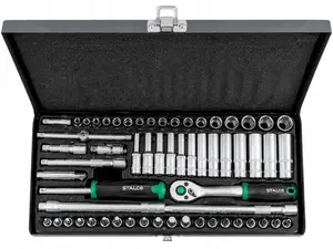 Набор торцовых ключей Stalco S011100067 из 67 предметов с трещоткой 1/4 дюйма на 90 зубьев в металлическом кейсе