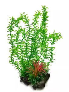 Terra Natura Aqua Natura Hlorella zaļš plastmasas augs akvārijam ar sarkanu akcentu 38 cm