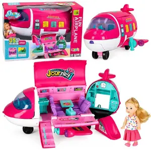 LEANToys Pasažieru lidmašīna lellēm saliekama 2in1 ar lelli un piederumiem rozā