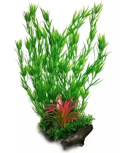 Terra Natura Aqua Natura Mākslīga akvārija auga ūdens rozmarīns un sarkanā zāle plastmasa zaļa 38 cm