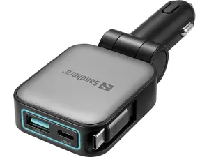SANDBERG Автомобильное зарядное устройство 3in1 72W FlexCable 12-24V USB Type-C Темно-серый