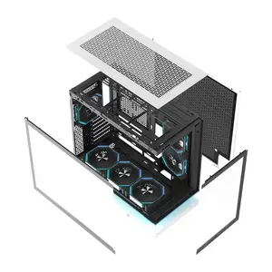 DarkFlash F1 ATX Computer Case White with 6 Fans Tempered Glass Midi Tower