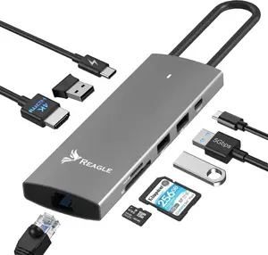 HUB USB Reagle 9w1 HDMI 4K 60Hz USB C PD 100W USB 3.2 LAN RJ45 Czytnik kart SD (5905261351746)