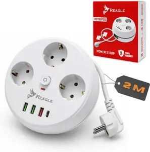 Listwa zasilająca Reagle Przedłużacz listwa zasilająca 2M zwijany 5x gniazd 230V 4x porty USB (RSTRIP35)
