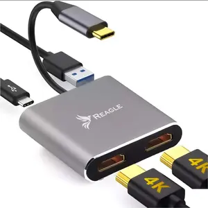 HUB USB Reagle Adapter hub przejściówka USB-C 3.1 4W1 2x HDMI 4K USB 3.0 Power Delivery PD (5905261350596)