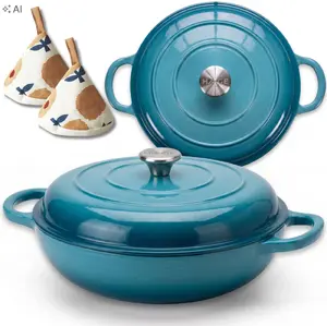 Hage DN30-azure Emaljēts čuguna plakanais katls 30 cm 3 L lazūrs
