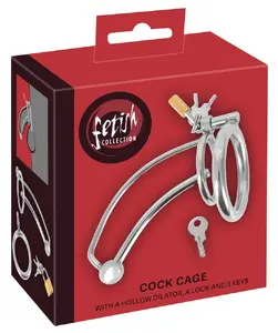 fetish collection Cock Cage Di Stainless Steel Chastity Cage with Hollow Dilator Padlock 3 Keys 9.5 cm