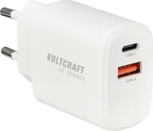 VOLTCRAFT UC-30W002 USB Ladegerät 30 W 1x USB-A, 1x USB-C® Fast Charge, USB PD 3.0 Weiß Innenbereich GaN (VC-18892280)