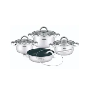 Rosberg Stainless Steel Pot and Pan Set 5R51210L8T with Thermal Bottom and Glass Lids