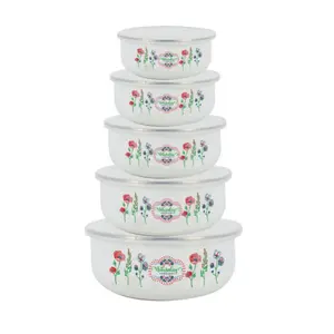 Rosberg 555R51212A Enamel Storage Bowl Set 5 pcs with Enamel Coating Sizes 10cm to 18cm
