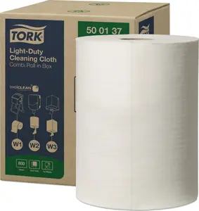 Tork 500137 White Non-Woven Cleaning Wipe Roll for Light Dirt