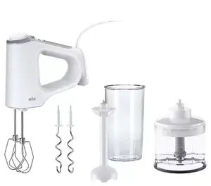 Braun HM3235WH MultiMix 3 Rokas mikseris 550W 5 ātrumi baltā krāsā ar putotājiem blenderes uzgali un 500ml smalcinātāju