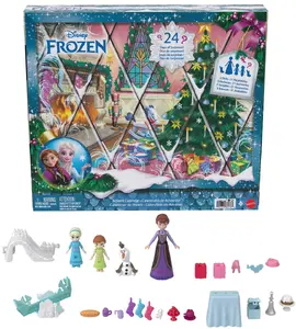 MATTEL Disney Frozen Advent Calendar with 24 Days of Surprise Toys Young Anna and Elsa Small Dolls Fashion Doll Multicolour Plastic Fabric