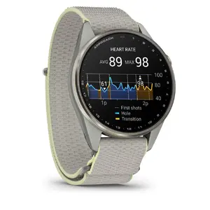 Garmin Approach S72 47mm Golf Smartwatch Silver Titanium Bezel with Fog Grey ComfortFit Fabric Band