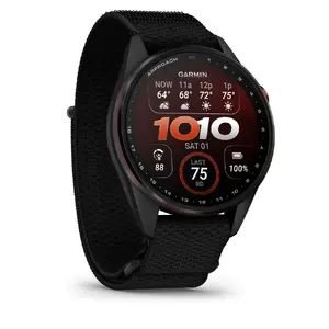 Garmin Approach S72 47 mm Carbon Gray/Red DLC Titanium Bezel with Black ComfortFit Fabric Band