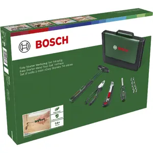 Bosch Power Tools Easy Starter 14-Piece Tool Set Green Black Textile Zip Case
