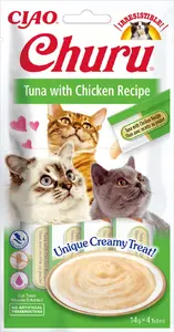 Inaba Foods CIAO Churu Tuna with Chicken Recipe Лакомство для кошек взрослые курица тунец 14 г без глютена