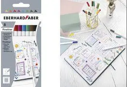 EBERHARD FABER Fineliner 8-Piece Cardboard Wallet Metal-Encased Tip Ideal for Rulers and Stencils