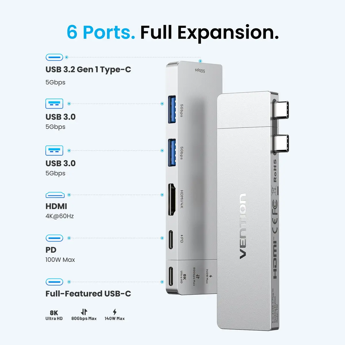 Док-станция для ноутбука Vention THZH0 USB-C Photo 4