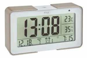 TFA -Dostmann Digital radio-controlled alarm clock with various alarm sounds MELODY, Digital alarm clock, Rectangle, Beige, White, -20 - 70 °C, Battery, 1.5 V (60.2540.53)