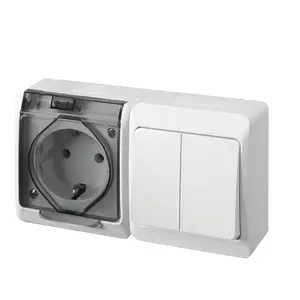Elektro-Plast Hermes Lizda ar divu taustiņu slēdzi uz virsmas montējama IP44 250V 16A balta un pelēka