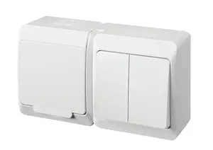ELEKTROPLAST Hermes Virsapmetuma rozete ar 2 taustiņu slēdzi IP44 Balta 250V 16A ar zemējumu