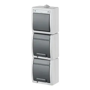 ELEKTROPLAST Aquant Surface Mounted Double Socket with Two Way Switch 250V 16A IP55 Anthracite Grey