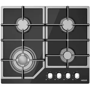 Haeger PG-4GG.012A Built-in Gas Hob with 4 Burners WOK Tempered Black Glass 7.9kW