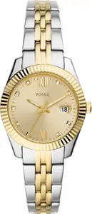 Fossil Scarlette Mini Sieviešu Kvarca Pulkstenis Nerūsējošais Tērauds Zelts un Sudrabs 3.2 cm
