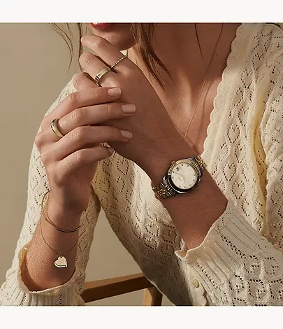 Fossil Scarlette Mini Женские Кварцевые Часы Золото Серебро Photo 5